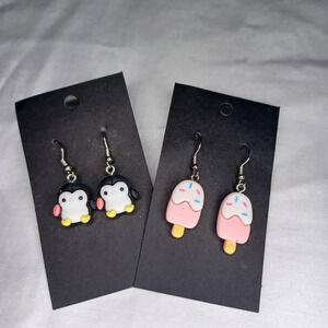 Handmade penguin and Popsicle earrings
